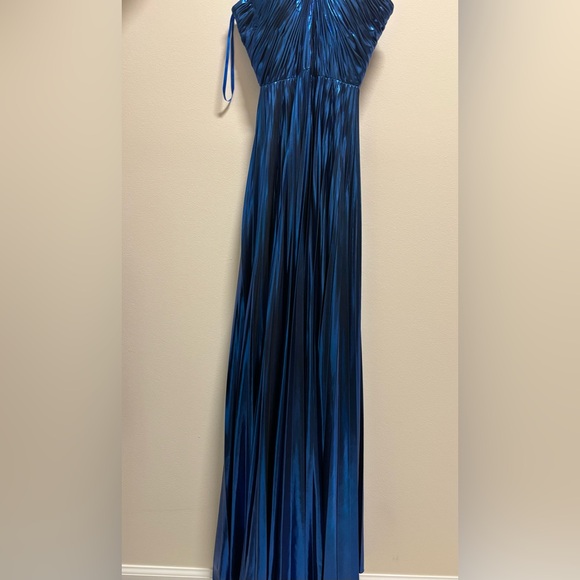 GB Social Pleated Metallic Split Neck Long Dress - Picture 4 of 5